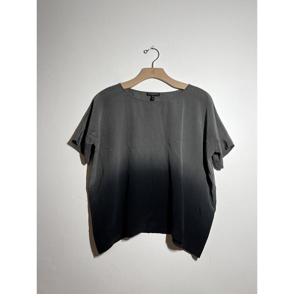 Eileen Fisher EUC Gray Black Ombre Silk Short Sleeve Top Shirt Blouse PP 2P-4P